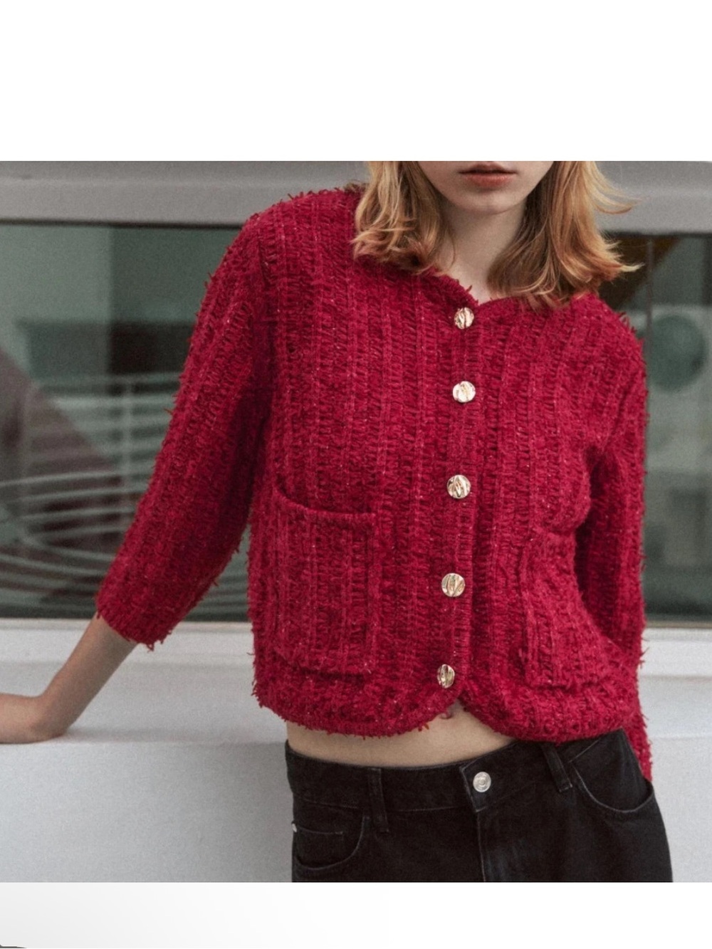Zara Womens Sweater S Red Knit Cardigan 3/4 Sleeve Gold Button
Crop - Picture 4 of 8